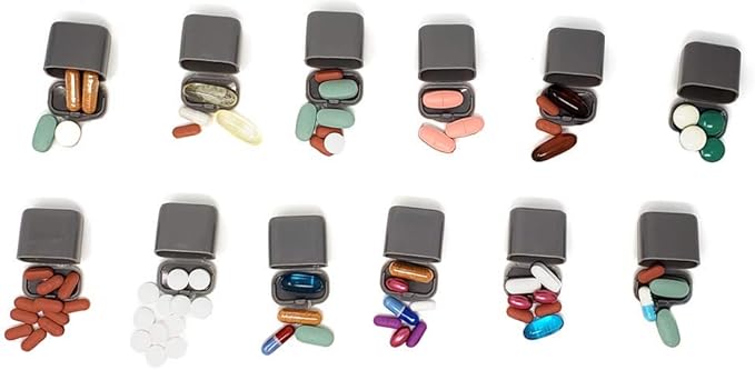 Monthly Med Organizer with 31 Daily Removable Pill Pods for Home, Work, Travel, Numbered Pillboxes for Supplements & Vitamins (Grey)