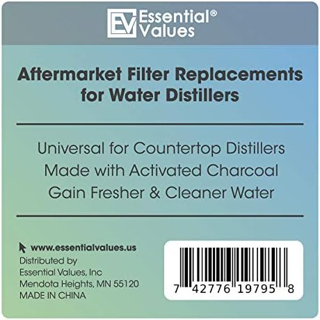 12 Pack Essential Values Distiller Filters - Compatible with Megahome and Other Major Brand Countertop Distillers | Premium Activated Charcoal