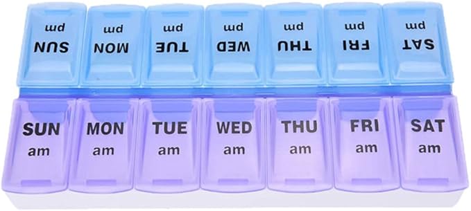 7-Day Pill Box Case Weekly and Daily Pill Organizer 2 Times a Day AM/PM for Vitamin Supplements, Medication