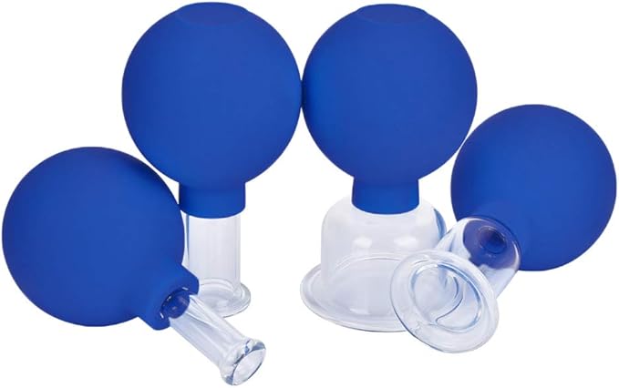 FeelFree Sport 4 Pieces Glass Facial Suction Cupping Set-Silicone Vacuum Suction Massage Cups Anti Cellulite Lymphatic Therapy Sets for Eyes, Face and Body