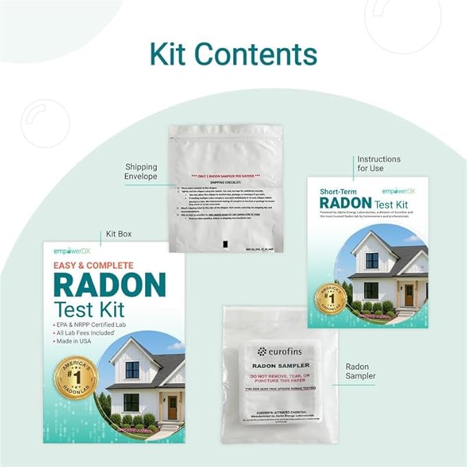 empowerDX Radon Test Kit, EPA Listed, NPPR Certified, Check Radon Gas Levels in Your Home, Results Within 3-5 Days