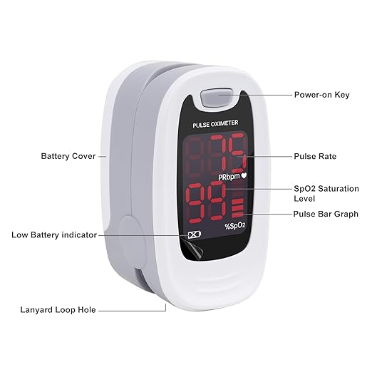 CONTEC CMS50M Fingertip Pulse Oximeter SpO2 and PR Value Blood Oxygen Monitor Neck/Wrist Cord LED Display Gray White color (Gray)