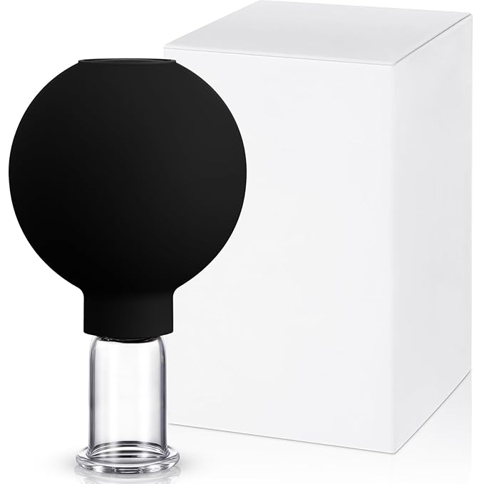 Nuanchu Facial Cupping Cup Glass Face Cup Silicone Cupping Massage Vacuum Suction Mug for Body Face Leg Arm Back Shoulder Muscle and Joint(Black,0.65 Inch Diameter)