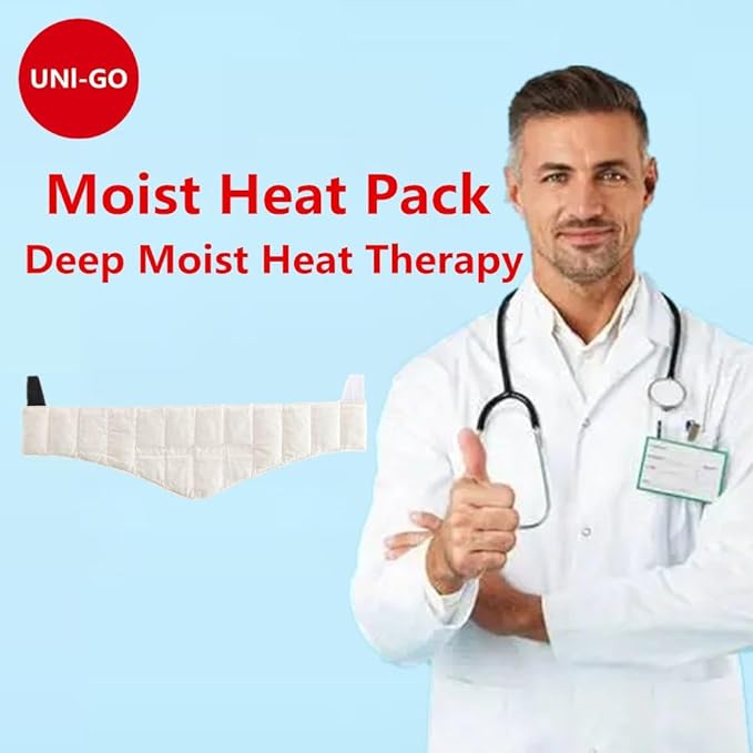 UNI-GO Moist Heat Pack, Relieve Body Fatigue, Pain, Backache, Arthritis, Joint Stiffness, Sprains, Bruises, General Soreness and Spasms. (Neck Contour-7"x24")