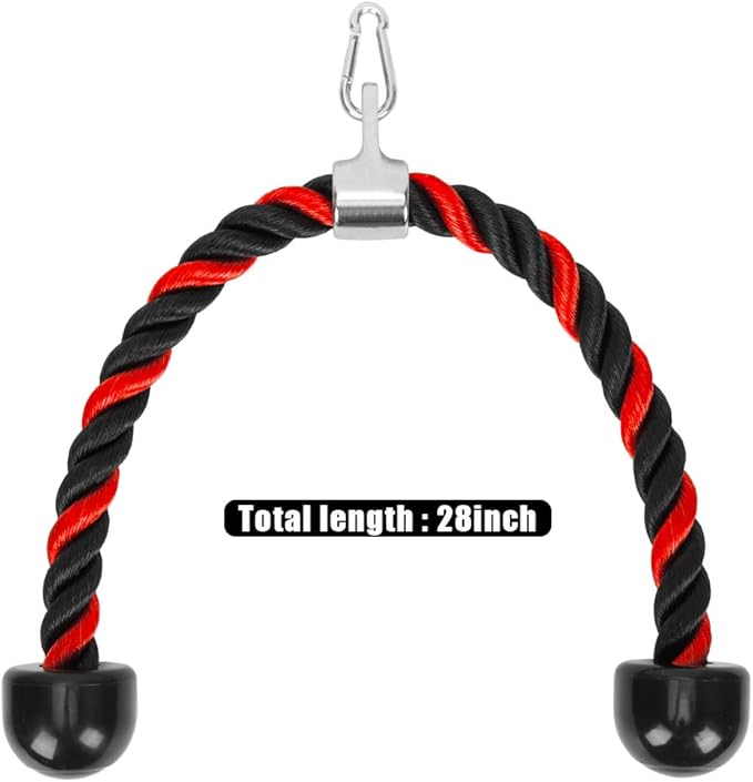 Universal Tricep Rope Pull Down - 28 Inch Heavy Duty Nylon Rope, Easy to Grip & Non Slip Cable Attachment, Ideal for Professional Gyms Too（Black Red）