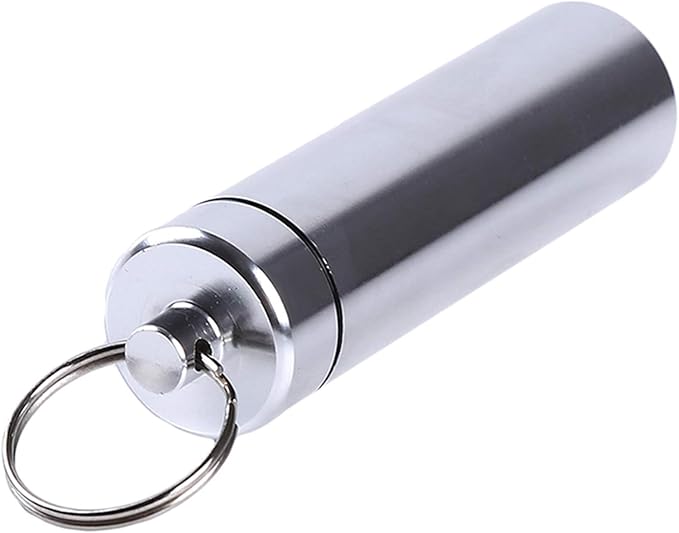 Silver Small Portable Pill Box Keychain, Aluminium Alloy Mini Pill Organizer Case Container for Purse,Waterproof Metal Pill Holder Medicine Bottle for Outdoor Camping Travel Pill Box