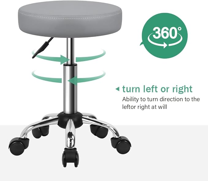FURWOO Adjustable Salon Chair Small Rolling Stool with Wheels for Spa Salon Massage Home Office Grey