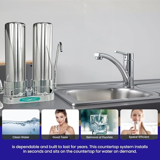 Smart Countertop Water Filter System | Crystal Quest (Double, Stainless Steel)