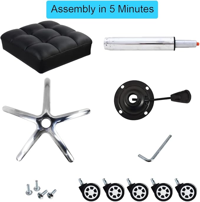 Rolling Stools Square Seat Thick PU Leather 360° Swivel Stool with Wheels Hydraulic Lift Height Adjustable Stool Chair for Home Kitchen Drafting Lab Office Salon Massage Stool（Black）