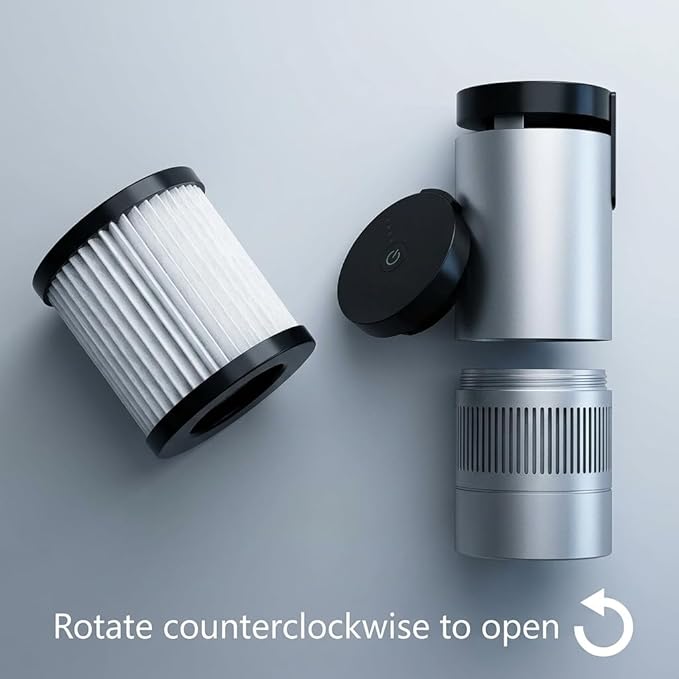 Vehicle-Mounted Car Air Purifier, Silver, Multi-Layer Filter Element, Compact Cup Holder Design