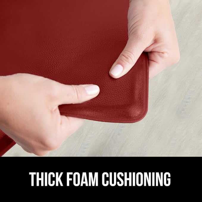 GORILLA GRIP 2 Pack Comfortable Cushioned Kitchen Mats for Floor, 17x24 + 17x48, Waterproof and Stain Resistant, 1/2 Inch Thick Soft Ergonomic Standing Desk Anti Fatigue Mat, Foam Supports Feet, Red