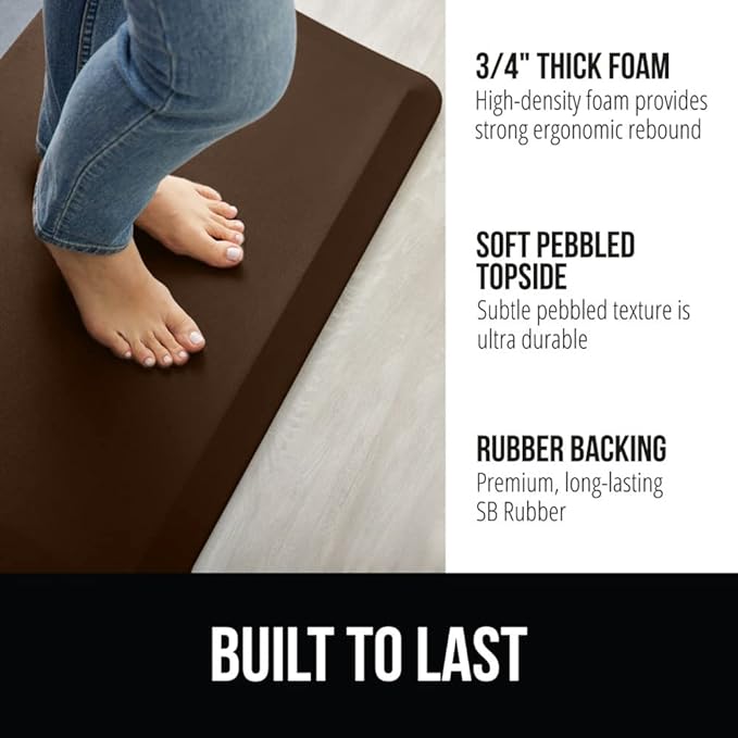 GORILLA GRIP Comfortable Cushioned Kitchen Mats for Floor, 58x20, Waterproof and Stain Resistant Soft Top, 3/4 Inch Thick Ergonomic Standing Desk Anti Fatigue Mat, Foam Supports Ankles and Feet, Brown