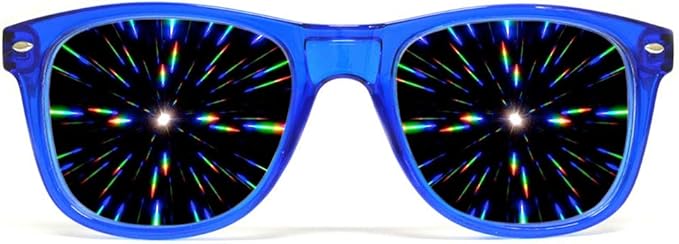 GloFX Ultimate Diffraction Glasses - Transparent Blue - 3D Prism Rainbow Effect - Great Edm, Festival, Concert, Fireworks, Christmas Lights, and Rave Accessory - Transparent Blue Frames