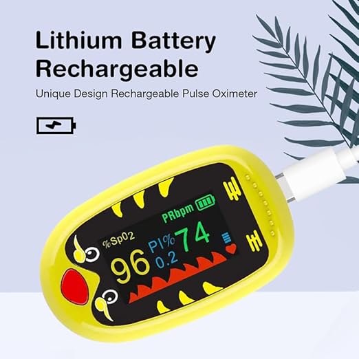 Kids Pulse Oximeter – Pediatric Pulse Oximeter for Children and Infants, Cute Mini Portable Oxygen Monitor Fingertip with OLED Display, Baby Oxygen Monitor for Home and Travel, USB-C Rechargeable Design-yellow