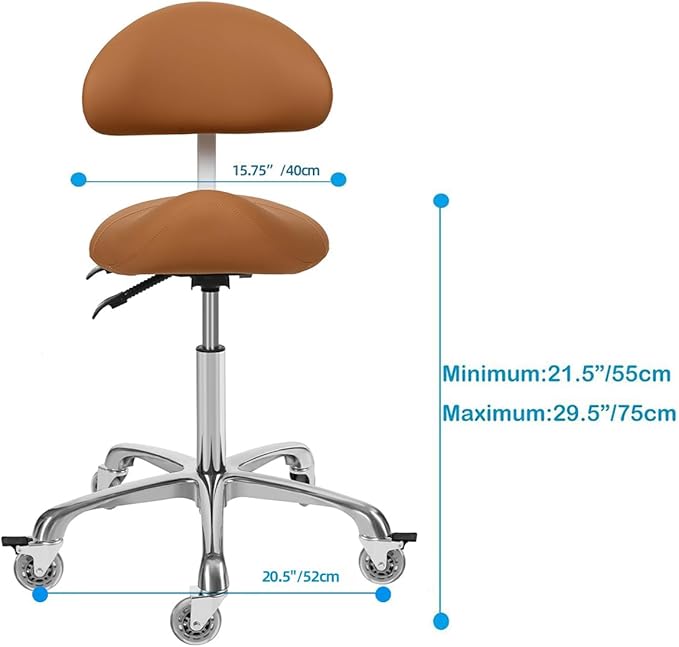 Saddle Stool Chair With Back Support - Ergonomic Rolling Saddle Stools with Wheels Heavy Duty Hydraulic Swivel Adjustable Stool Esthetician Chair for Massage Hair stylist Salon Tattoo office (Camel)