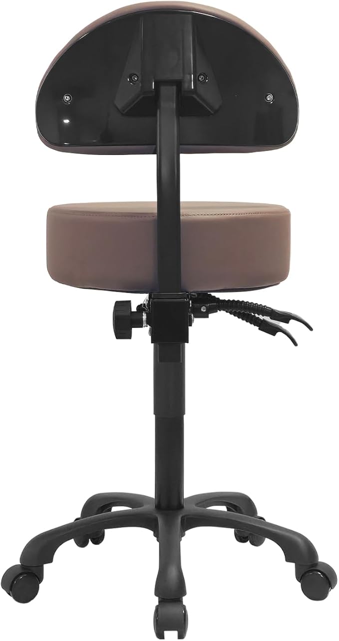 Swivel Rolling Stool Round Chair,Thick Sturdy Padding,Adjustable Stool with Wheels for Doctor,Medical,Massage Salon,Office,Shop(Brown)