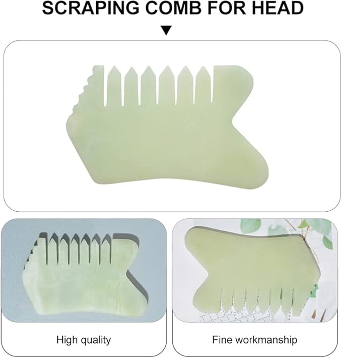 Healifty Jade Comb Scalp Massager - Natural Green Jade Hair Massager Comb for Head Massage and Relaxation with Smooth Edges Ergonomic Design 3.93X2.40X0.23In