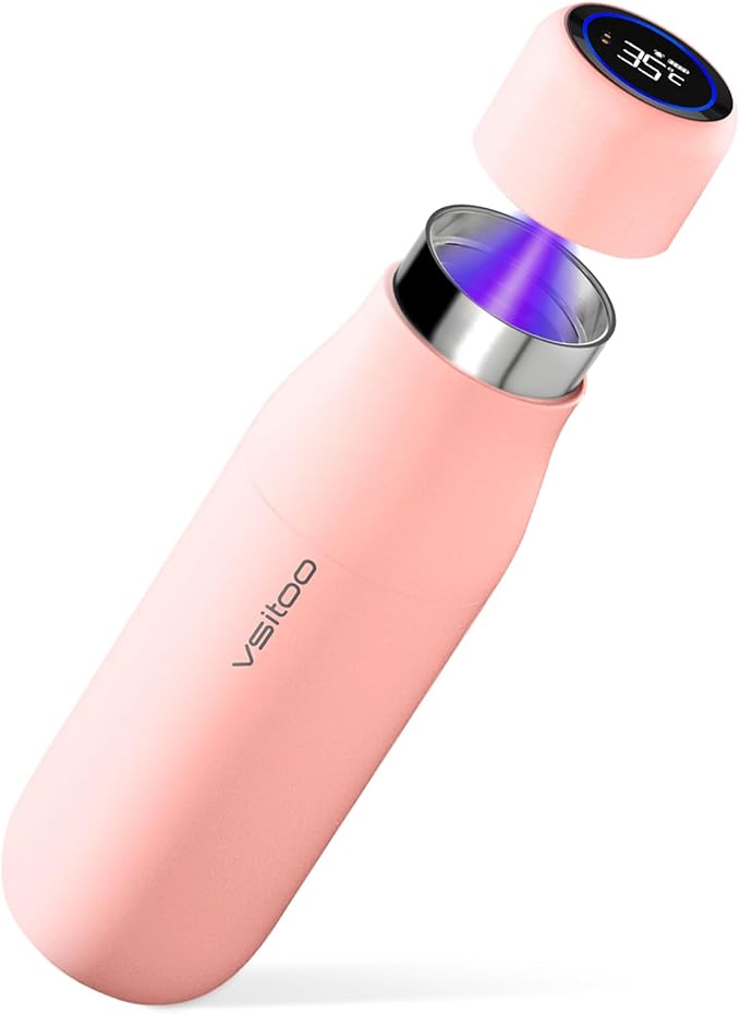 VSITOO 14.8oz Mini Smart Self-Cleaning Water Bottle，Small Insulated Stainless Steel Thermoses with AI Self-Clean, 30-Day Battery & Magnetic Charging for Travel, Gym, Office or Purse, Pink