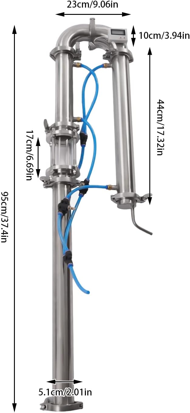 Tubular Distillation Tower with Sight Glass, 2'' Domestic Brewing Equipment Distiller Stainless Steel Still Reflux Column for 13-26 Gallon Fermenter Capacity