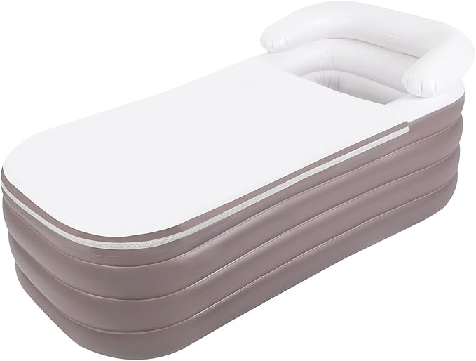 Inflatable Bathtub Adults, Portable Ice Bath Tub for Athletes, Outdoor & Indoor Freestanding Foldable Bathtub with Electric Air Pump and Cup Holder (Brown)