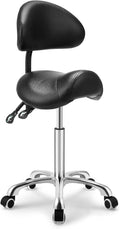 Kaleurrier Saddle Stool Rolling Swivel Height Adjustable with Wheels,Heavy Duty Anti-Fatigue Ergonomic Saddle Chair for Hair Beauty Salon Lab Dental Massage Office Home Kitchen(with Back, Black)