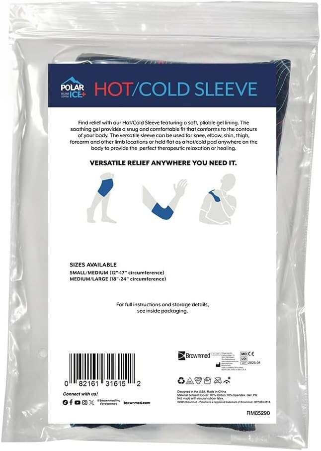 Brownmed Hot/Cold Sleeve - Stretchable Compression Sleeve for Mobility Support - Mild Compression Sleeve with Soft Gel Lining - Washable - Lightweight, Travel-Friendly - L/XL