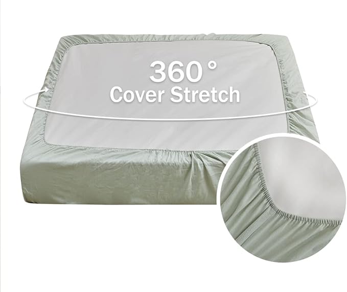 Simple&Opulence Belgian Linen Sheet Set Solid Color - 4 Pieces (1 Flat Sheet, 1 Fitted Sheet & 2 Pillowcases) Natural Flax Cotton Blend Soft Breathable Farmhouse Bedding - King Size, Mint Green