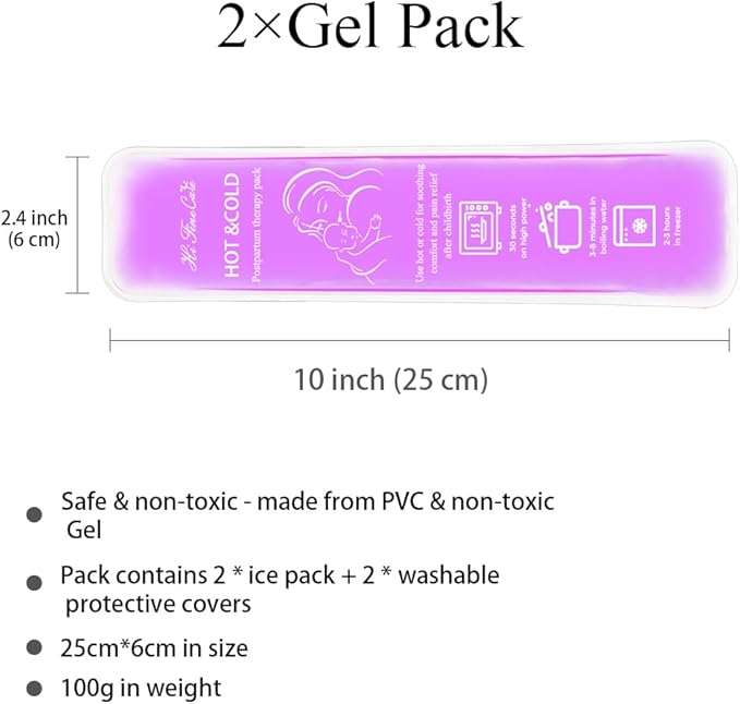Postpartum Ice Pack, Hot and Cold Pads for After Delivery Essentials, Gel Cooling Pad, Fast Pain Relief Convenient for Perineal Recovery Helps Reduce Swelling (Purple, MomKid Pattern)
