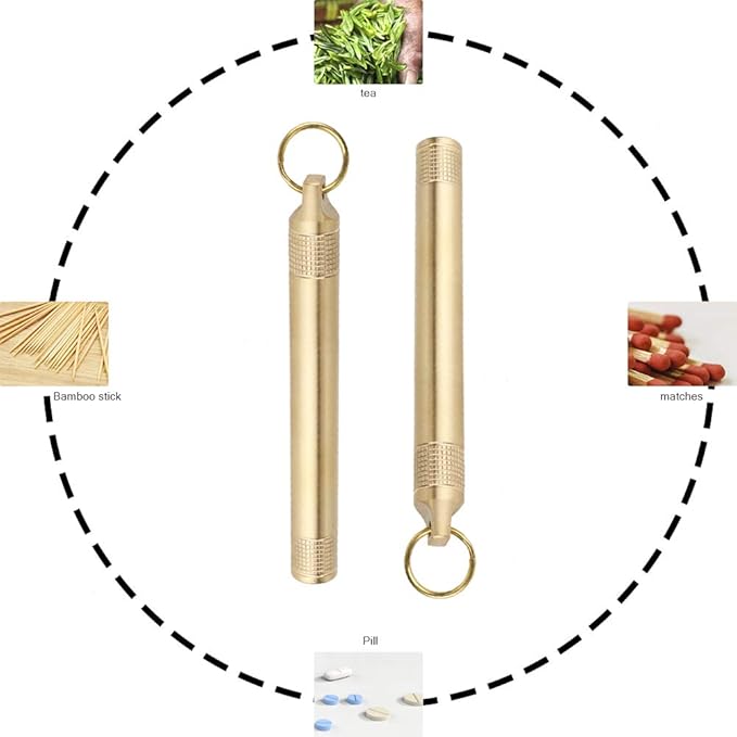 Mini Pill Case,Brass Pill Box,Portable Pill Box,Waterproof Pill Bottle with Key Ring Plus 3 Spare O-Ring,Small Medicine Holder Container for Outdoor Sports,Camping,Hiking and Traveling