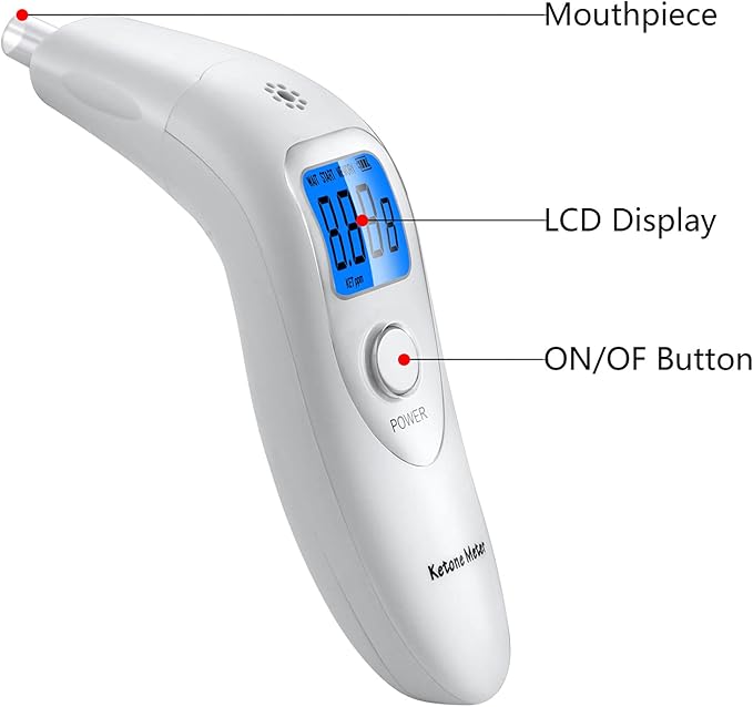 Breath Ketosis Meter - Professional Ketone Breath Analyzer Home Ketone Monitors Breath Meter Digital Ketosis Breath Tester with 10 Washable Mouthpieces - Achieve Your Ketosis Goals