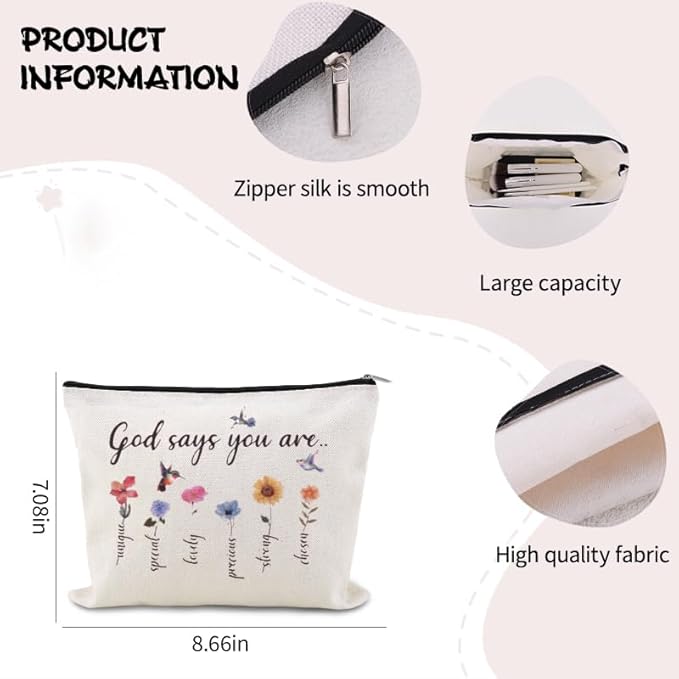 Christian Cosmetic Bags for Women Girls Religious Toiletry Bag for Teens Adults Inspirational Bible Verse Bag Pouch Catholic Birthday Gifts for Her Friends Female Christening Affirmation Gifts Ideas
