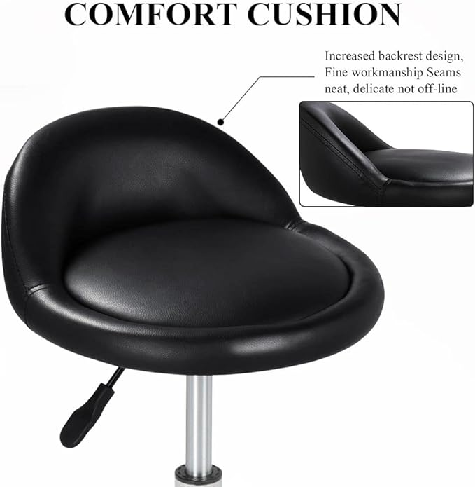 Yaheetech Height Adjustable Rolling Swivel Salon Stool Chair Hydraulic Ergonomic with Backrest Wheels for Tattoo Massage Facial Spa Manicure Dentist Clinic,Black