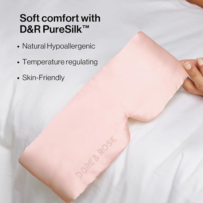 Dore & Rose Deep Sleep Mask Light Blocking, 23 Momme Mulberry Silk Eye Mask, Ultra Soft, Adjustable - Travel Sleeping Mask for Men & Women (Pink)