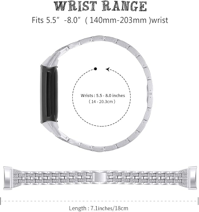 Chic Cute Bling Bands Compatible with Fitbit Charge 6/Charge 5 Fitness & Health Tracker,Rhinestone Dressy Bracelet Stainless Steel Metal Replacement Strap Wristbands Jewelry Strap Women(Silver)