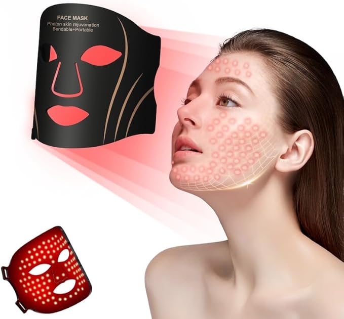 Red Light Therapy for Face, LED Light Therapy Mask, 8-in-1 Colors, Rechargeable with Timer, Portable for Home and Travel