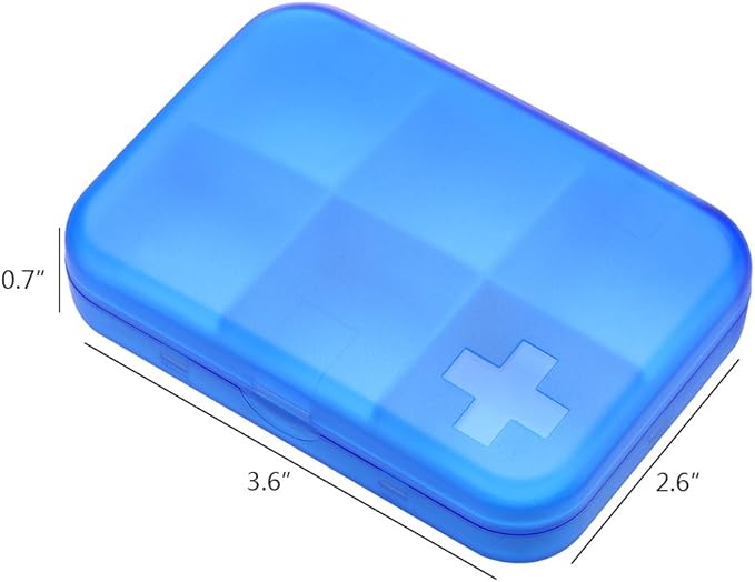 Portable Pill Organizer - Slim Pill Box for Purse or Travel, Compact Pill Case(6 Compartment,Blue)
