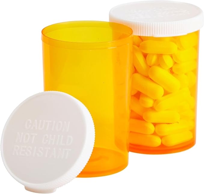 Juvale Empty Pill Bottles with Caps - Easy-Open Plastic Vials with Caps - Compact Travel Pill Bottles - 20 Dram, Orange, Pack of 50