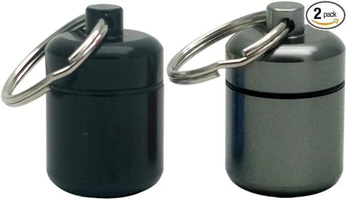 2 Packs Alumium Pill Container Keychain Pocket Coin Stashes Metal Medication Pill Holder Travel Pill Box (Gray and Black)