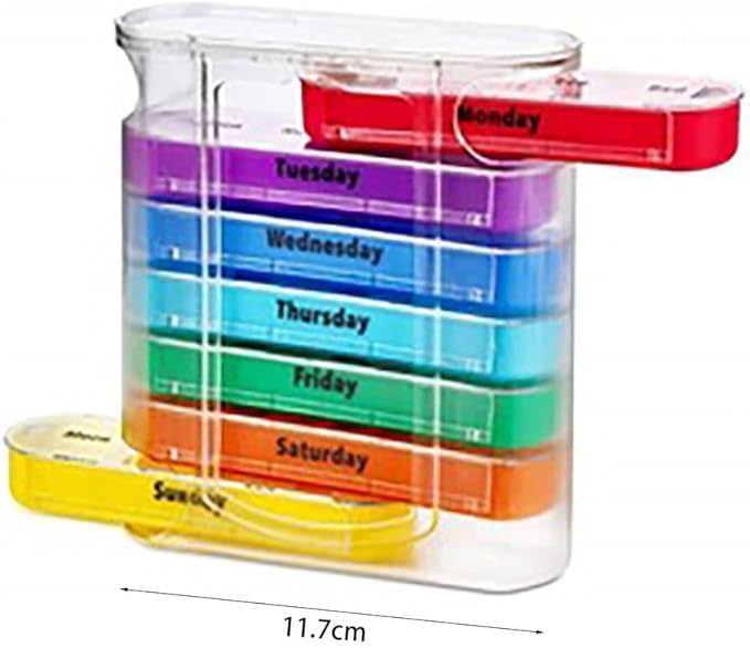 gofidin Weekly Pill Organizer, 1 Dispenser, 7 Stackable Compartments Four Times-a-Day - Morning, Noon, Evening, and Bedtime