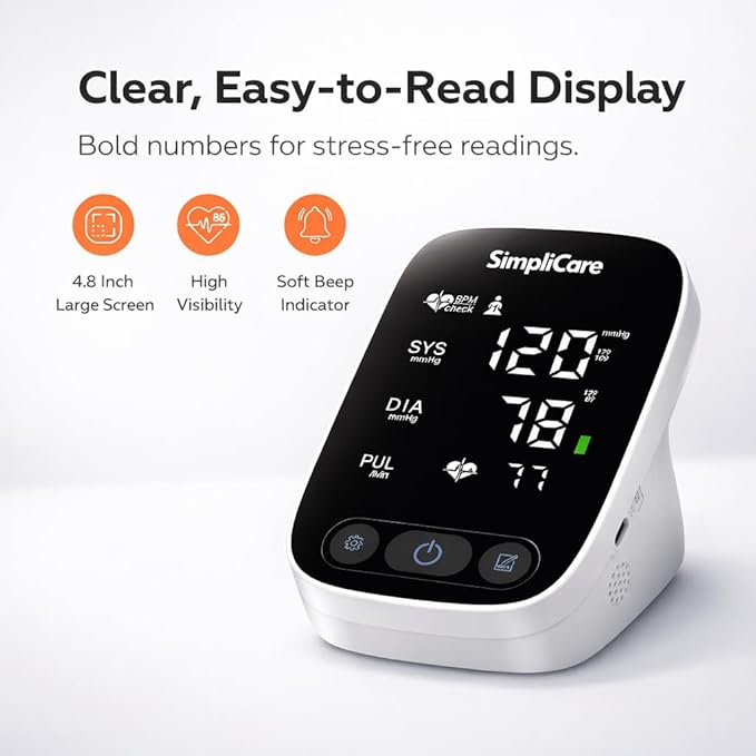 Upper Arm Blood Pressure Monitor for Home Use, FDA 510(k) Cleared Class II Medical Device, Wide-Range Cuff 22–42 cm, Large 5.2" LED Display, Dual User, USB-C & Battery (AES-U382)
