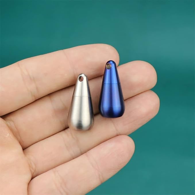 Keychain Pill Holder Titanium Waterproof Pill Case Water Droplet Portable Pocket Pill Box Container EDC Fob Organizer for Travel Daily (Blue)