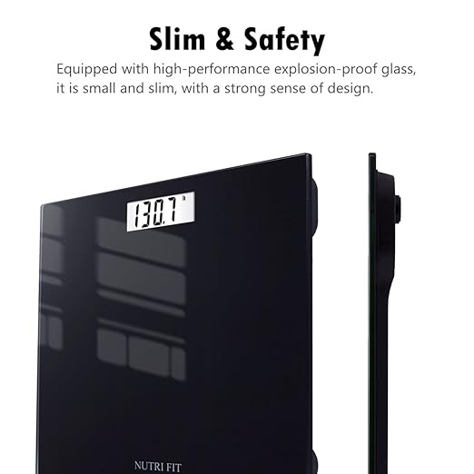 NUTRI FIT Digital Bathroom Scale Body Weight Scales 400 lbs Ultra Slim Most Accurate for Gym Yoga Studio with Large Backlit Display, Black