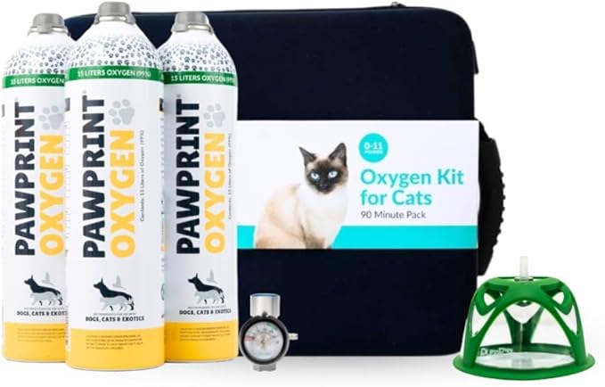 Cat Rescue Oxygen Kit – Portable Oxygen Supply for Pets for Transport and Rescue – Oxygen, Mask, Regulator, Tubing & Travel Case Included (Rescue Oxygen Kit for Cats 0-11 lbs)