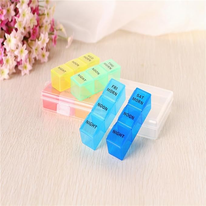 Weekly Pill Organizer, 3 Times a Day, 7-Day Pill Box, Portable Travel Prescription Pill Case Dispenser, Vitamin Fish Oil Compartments Container, Daily Calcium DHA Supplement Holder Reminder