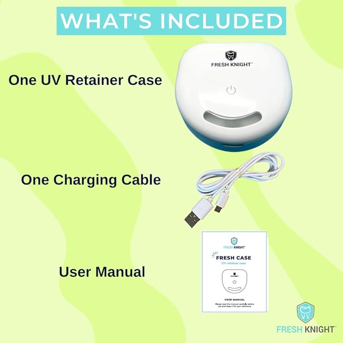 FRESH KNIGHT UVC Retainer Cleaner & Denture Cleaner - UV Retainer Case - Ideal for Invisalign & Mouth Guards - White UV Retainer Container - Convenient Travel Size