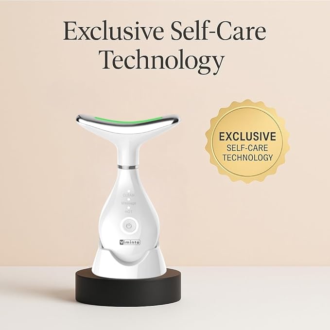 VIMINTO ® 3-in-1 Face Massager – Facial Massager Tool with Soothing Heat, Vibration, and Smart Touch – Red, Blue & Green Light Modes for Relaxation and Radiance – Compact & Portable - White