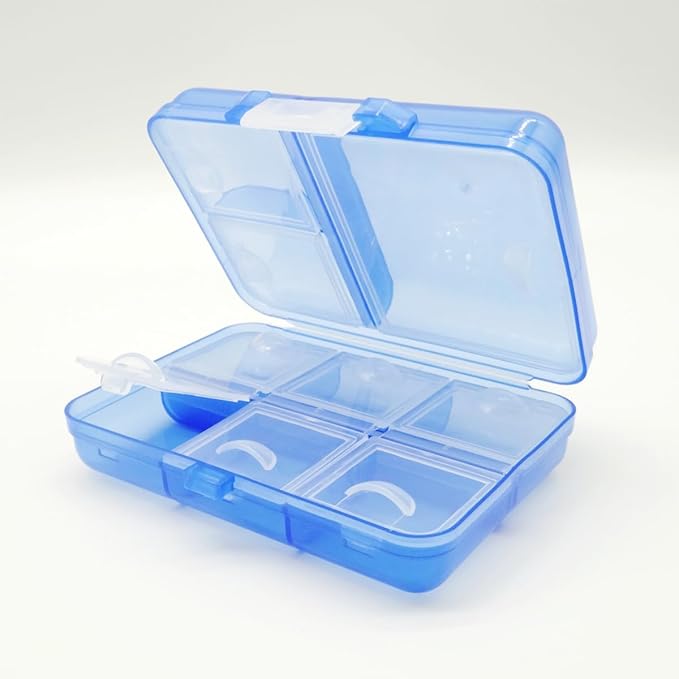 Travel Medicine Pill Organizer, Daily Pill Box Purse Pocket, Weekly AM PM Medication Reminder Planner, Cute Pill Holder Container Portable Compact Vitamin Supplement Capsule Dispenser, Blue