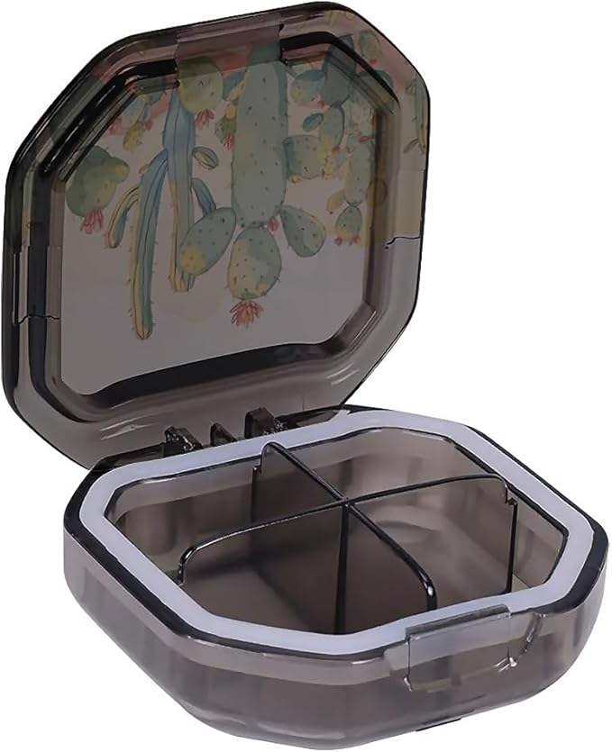 This Portable Cacti in The Desert Pattern 4 Compartment Pill Box Can Be Placed in A Pocket Or Wallet to Store Vitamins, Medicines Health Supplements Other Medications.