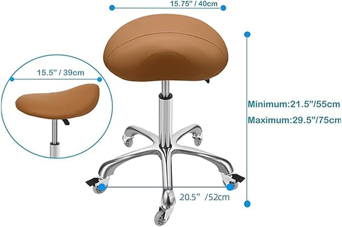 Ergonomic Saddle Stool with Wheels Rolling Chair Professional Saddle Chair Heavy Duty Adjustable Swivel Hydraulic Stool for Massage Hair Stylist Salon Tattoo Office (Camel, Without backrest)