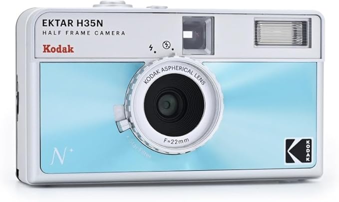 Kodak EKTAR H35N Half Frame Film Camera Bundle with Kodak Ultramax 400/24EXP 35mm Roll Film (Glazed Blue, Bundle)